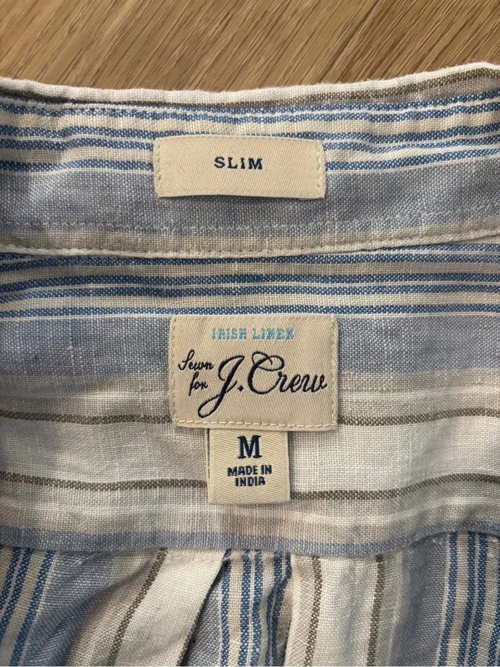 J. Crew X Baird McNutt Irish Linen Button Down Blue and White Striped
